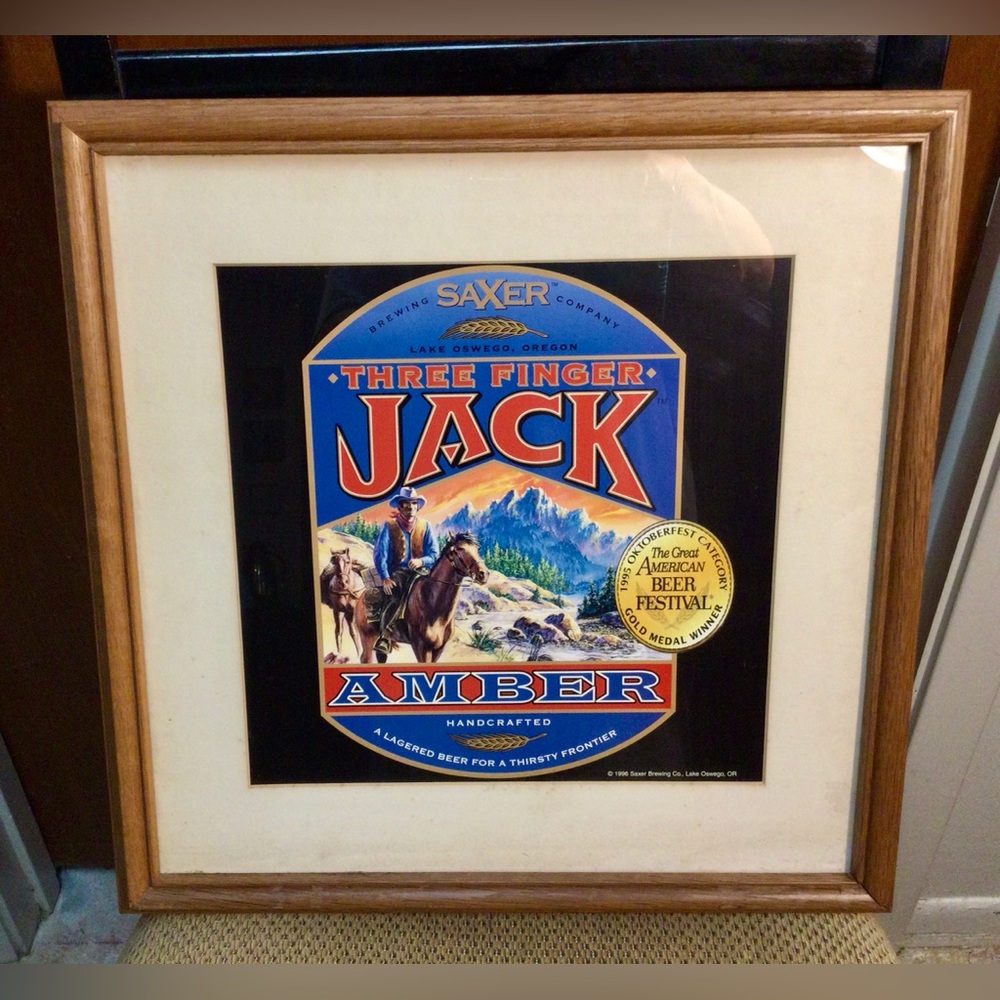 Saxer Three Finger Jack Lagers Amber Beer Framed Lithograph Print Lake Oswego OR